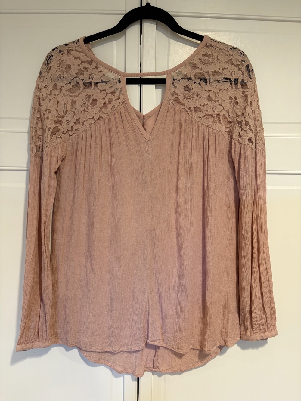 Melrose and Market Lace Yoke Long Sleeve Top - Dusty Rose